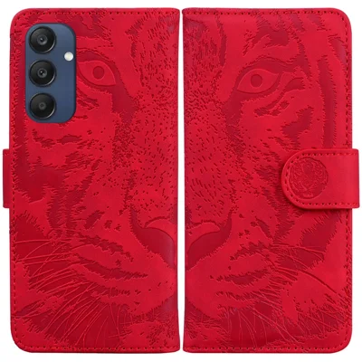 Voor Samsung Galaxy M35 5G hoesje Lederen portemonneecover met tijgerprint - Rood
