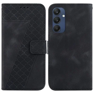 For Samsung Galaxy M35 5G Case 7-Shaped Pattern Imprint Leather Phone Cover - Black