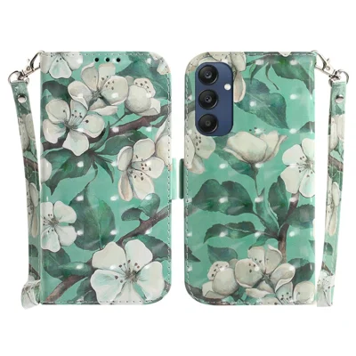 For Samsung Galaxy M35 5G Case Leather Wallet Phone Cover 3D Pattern Print - Watercolor Flowers