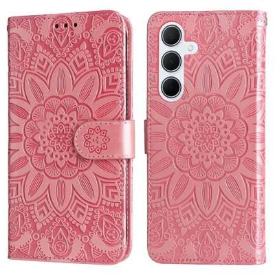 For Samsung Galaxy M35 5G Wallet Case PU Leather Sunflower Phone Cover Stand View - Pink