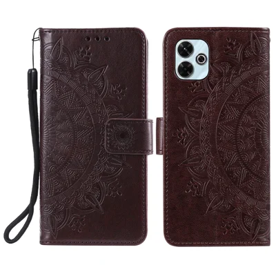 For Xiaomi Redmi 13 5G / 4G Phone Case Imprinted Totem PU Leather Wallet Cover with Stand - Brown