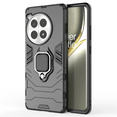 For OnePlus Ace 3 Pro 5G Case Ring Holder Kickstand Hybrid PC+TPU Phone Cover - Black