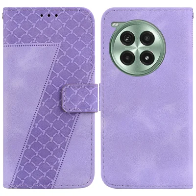 For OnePlus Ace 3 Pro 5G Stand Case 7-Shaped Pattern Imprint Leather Phone Cover - Purple