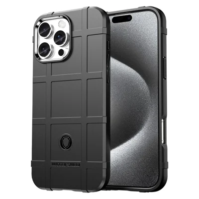 For iPhone 16 Pro Max Case Grid Design Soft TPU Phone Cover - Black