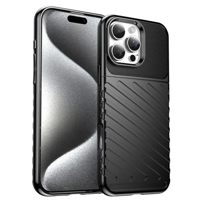 For iPhone 16 Pro Case Twill-struktur TPU støjsikker beskyttelsesdæksel - Sort
