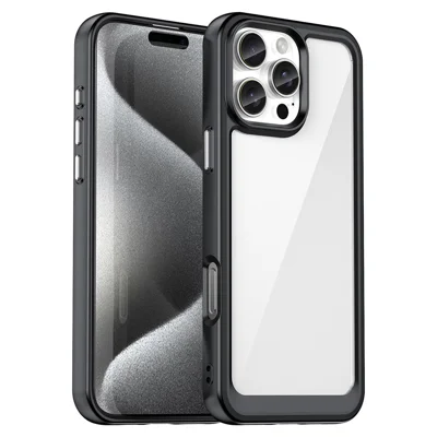 For iPhone 16 Pro Max Case TPU +Acrylic Shockproof Protective Clear Phone Cover - Black