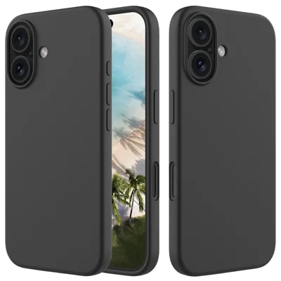 For iPhone 16 Case Liquid Silicone Soft Lining Shockproof Phone Cover - Black