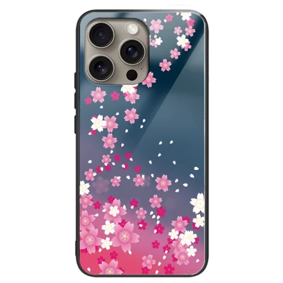 For iPhone 16 Pro Max stødfast hylster med printet mønster i temperskit og TPU - striber/hjerter