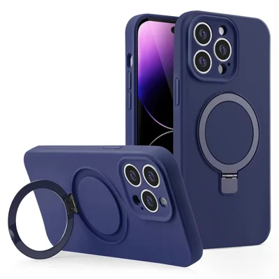 For iPhone 16 Pro Max Case Magnetic Kickstand Liquid Silicone Soft Phone Cover Compatible with MagSafe - Midnight Blue
