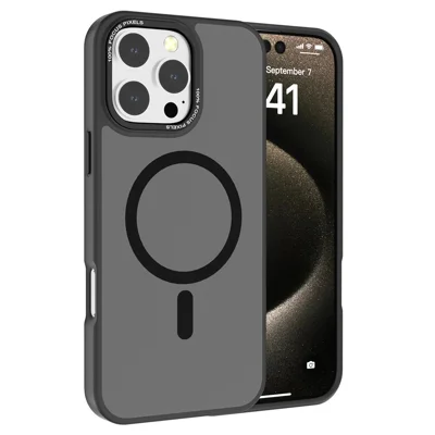 Obudowa na iPhone 16 Pro Max zgodna z MagSafe, przezroczysta tylna część, pokrywa telefonu z TPU+PC - Czarny