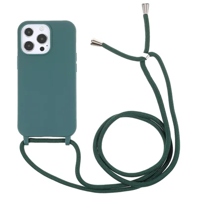For iPhone 16 Pro Max Case TPU Soft Shockproof Phone Cover with Adjustable Lanyard - Dark Green