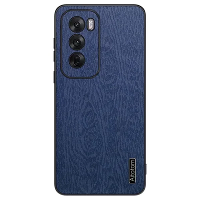 غطاء لهاتف Oppo Reno12 Pro 5G (عالمي) بتصميم خشبي مطلي بجلد PU هجين - أزرق