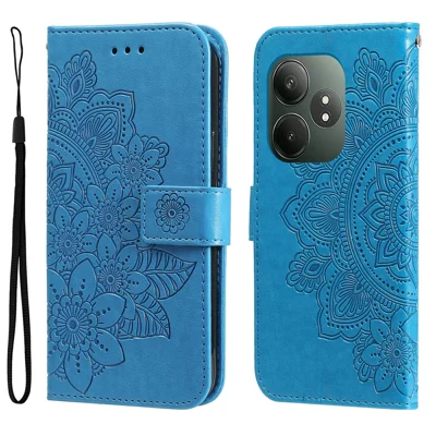For Realme GT 6 5G / GT Neo6 SE 5G Case Floral Pattern PU Leather Wallet Stand Phone Cover - Blue