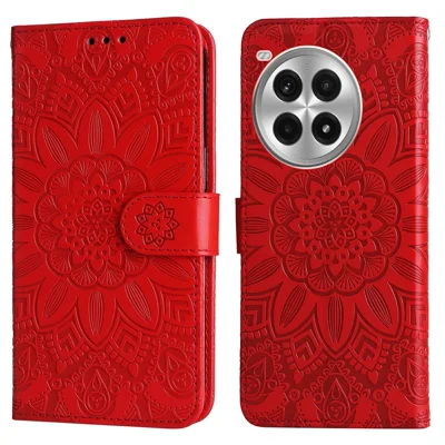 For OnePlus Ace 3 Pro 5G Case PU Leather Flip Phone Cover Sunflower Pattern - Red