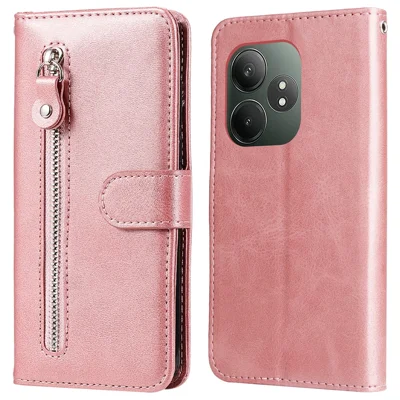 For Realme GT 6 5G / GT Neo6 SE 5G Case Calf Texture Leather Cover with Zipper Wallet - Pink