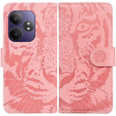 For Realme GT Neo6 SE 5G / Neo6 5G / 6T 5G / 6 5G Wallet Phone Case Tiger Imprint Leather Folio Flip Cover - Pink
