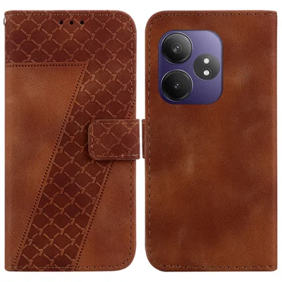 For Realme GT Neo6 SE 5G / Neo6 5G / 6T 5G / 6 5G Stand Case 7-Shaped Pattern Imprint Leather Phone Cover - Brown