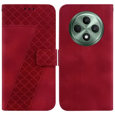 For Oppo Reno12 F 5G Case 7-Shaped Pattern Imprint Leather Stand Phone Cover - Red