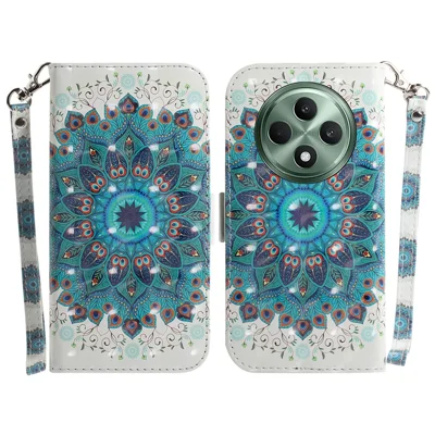 For Oppo Reno12 F 5G Case 3D Pattern Printing Leather Wallet Phone Cover - Peacock Wreath