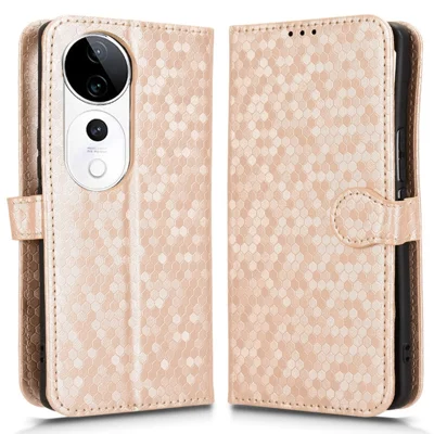 For vivo S19 Pro 5G / V40 5G Wallet Case Dot Pattern Imprint PU Leather Flip Phone Cover - Rose Gold