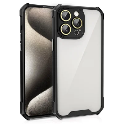 For iPhone 13 Pro Case Acrylic+TPU Reinforced Corners Protective Cover with Lens Film - Black