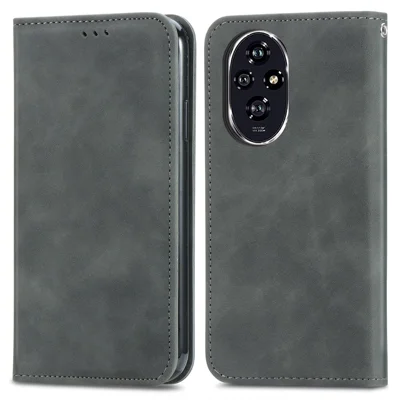 For Honor 200 5G Case Card Holder Vintage Leather Phone Cover - Grey