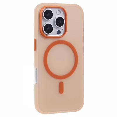 Hoesje voor iPhone 13 Pro Max, compatibel met MagSafe, transparant TPU-hoesje met matte achterkant - Oranje