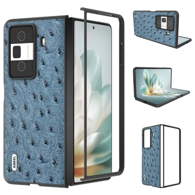 ABEEL For Honor Magic Vs3 5G Case Ostrich Texture Genuine Cow Leather+PC Cover - Blue