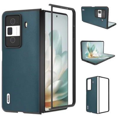 ABEEL For Honor Magic Vs3 5G Case Genuine Cow Leather Coated Hard PC Phone Cover - Green
