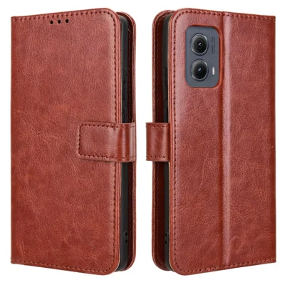 For Motorola Edge (2024) 5G Wallet Phone Case Crazy Horse Texture Leather Flip Cover - Brown