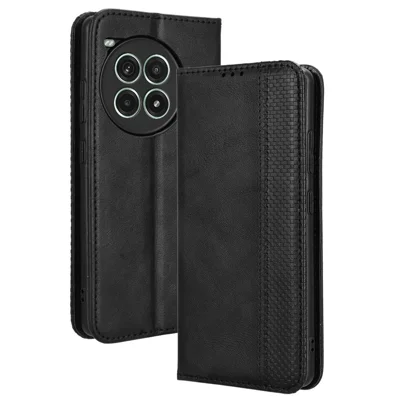 For OnePlus Ace 3 Pro 5G Wallet Case Anti-Drop Retro PU Leather Phone Cover - Black