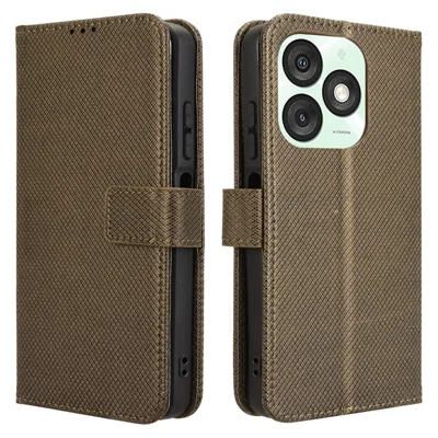 For itel A50 Case Diamond Texture PU Leather Phone Cover - Brown