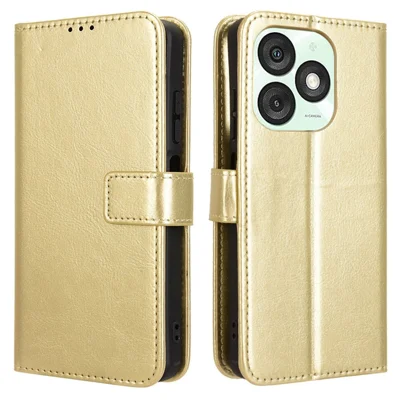 For itel A50 Wallet Case Crazy Horse Texture Shockproof Leather Phone Cover - Gold