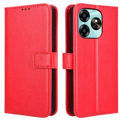 For Umidigi G6 Case Crazy Horse Texture Leather Wallet Phone Cover with Strap - Red