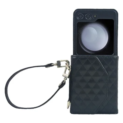 For Samsung Galaxy Z Flip7 FE 5G / Z Flip6 5G Case Handbag Wallet Style Rhombus Pattern Leather + PC Phone Cover - Black
