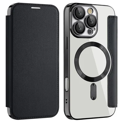 For iPhone 16 Pro Case Compatible with MagSafe PU Leather Card Slots Phone Cover - Black