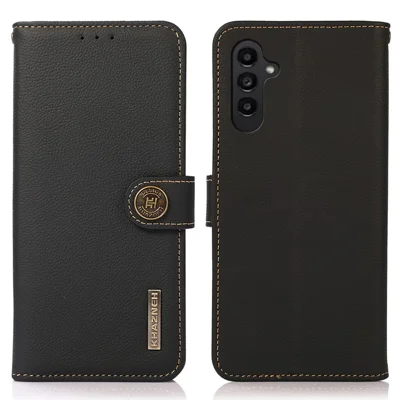 KHAZNEH til Samsung Galaxy S24 FE Case RFID-blokerende ægte kuelskind pengebogstelefonbeskytter - Sort