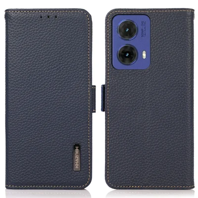 KHAZNEH For Motorola Moto G85 5G / S50 Neo 5G Case Genuine Cow Leather Phone Cover RFID Blocking - Blue