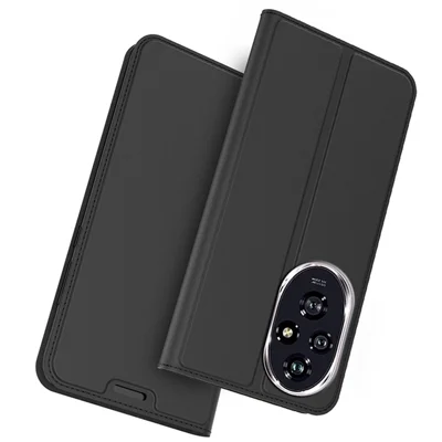 For Honor 200 5G Case PU Leather Full Protection Phone Cover Hidden Magnetic Closure - Black