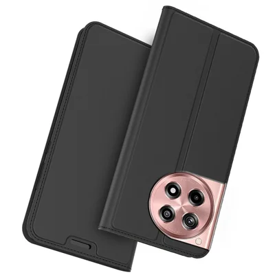 Voor OnePlus 12R 5G / Ace 3 5G Hoesje Sterke Magnetische Sluiting Beschermend Leren Telefoonhoesje met Kaartvak - Zwart