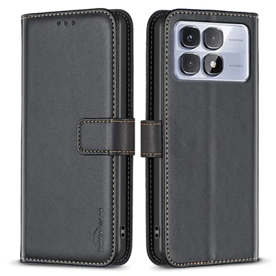BINFEN COLOR BF17 For Xiaomi Redmi K70 Ultra Case Wallet Folio Flip Leather Cover - Black