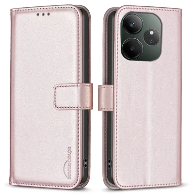 BINFEN COLOR BF17 For Realme GT 6 5G / GT 6T 5G Wallet Case Leather Stand Phone Cover - Rose Gold