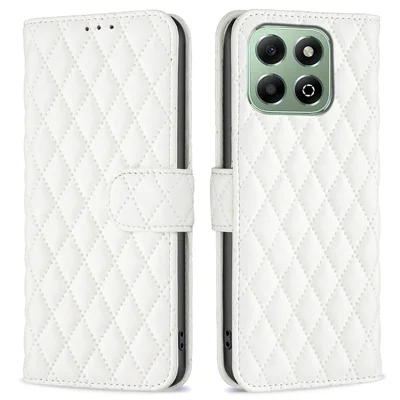 BINFEN COLOR BF Style-14 For Honor X6b 4G  Case PU Leather Phone Cover Rhombus Imprint - White