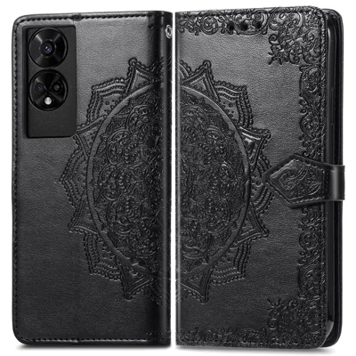 For TCL 50 5G Case Mandala Embossed Design Leather Wallet Phone Cover - Black