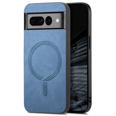For Google Pixel 7 Pro 5G Leather Back Case Magnetic Case Skin-touch Phone Cover - Blue