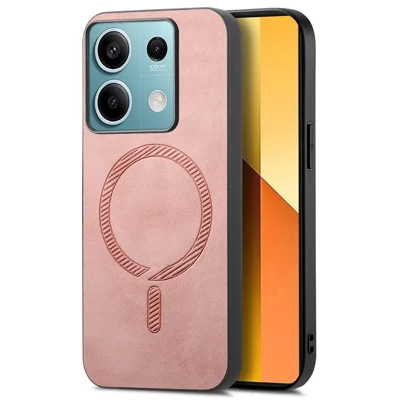 For Xiaomi Redmi Note 13 5G Leather Back Magnetic Case Skin-touch Phone Cover - Pink