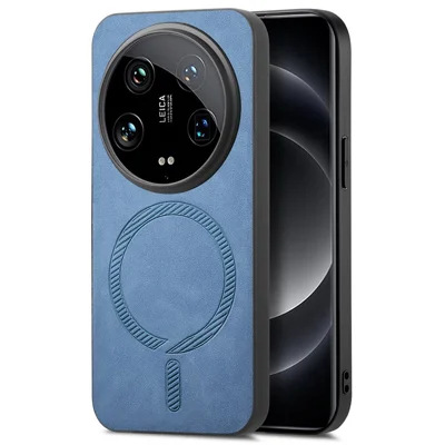 For Xiaomi 14 Ultra Leather Back Magnetic Case Skin-touch Phone Cover - Blue