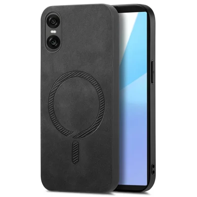 Voor Sony Xperia 10 VI Leren Achterkant Hoesje Compatibel met MagSafe Aanraakbaar Telefoonhoesje - Zwart