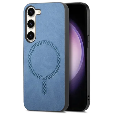 For Samsung Galaxy S23 Leather Back Magnetic Case Skin-touch Phone Cover - Blue