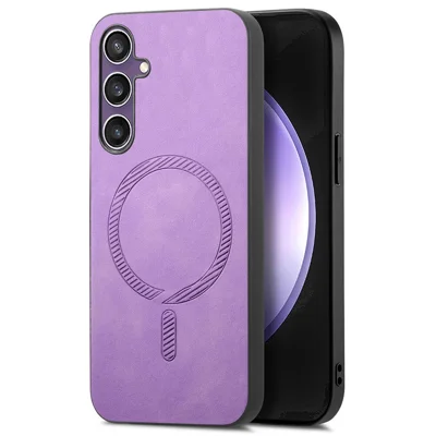 For Samsung Galaxy S23 FE Leather Back Case Magnetic Case Skin-touch Phone Cover - Purple